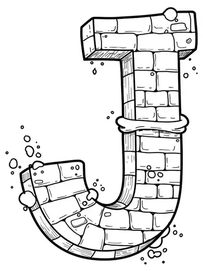 Easy graffiti-style letter J coloring page for teens with simple urban art outlines.