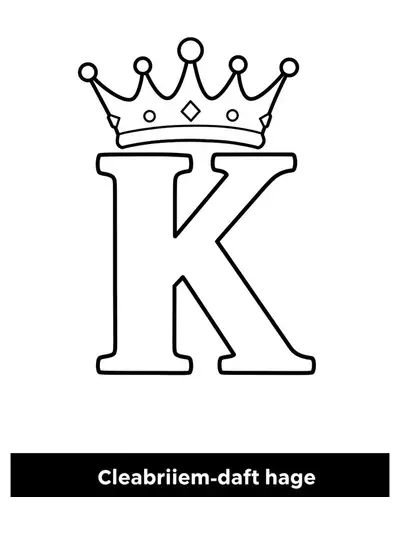 Large letter K topped with a simple king’s crown, designed for preschool coloring.