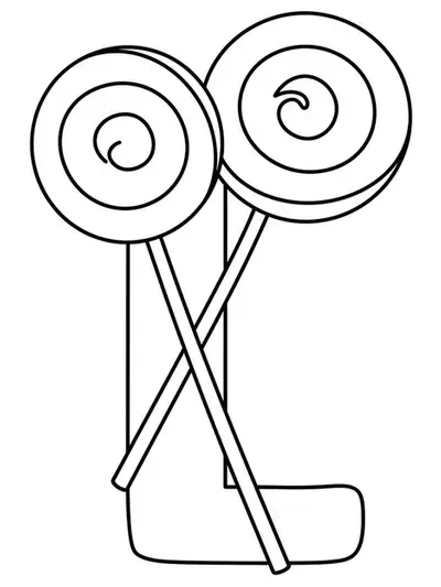Large letter L with two big swirled lollipops, simple for young kids to color