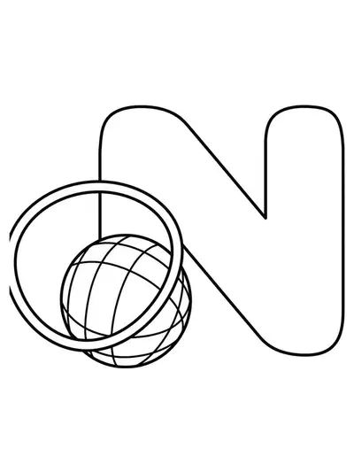 Large letter N with a netball and hoop for coloring