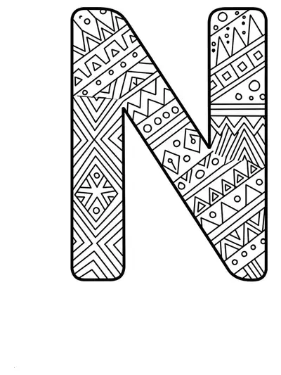 Letter N decorated with simple Scandinavian geometric patterns and lines.