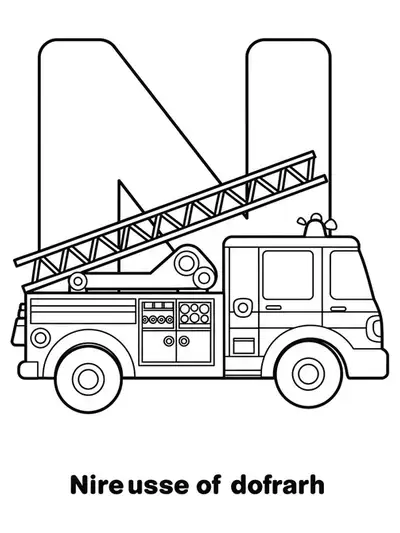 Large letter N with a simple, cartoon-style fire truck next to it.