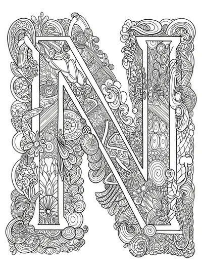 Letter N surrounded by detailed manga and anime-style eyes, hair, and Japanese motifs.