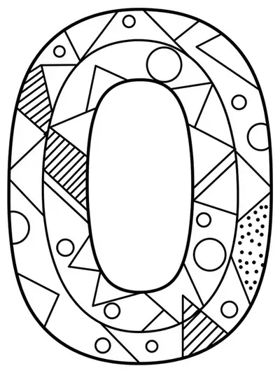 Letter O with large, easy geometric shapes like triangles and squares around it.