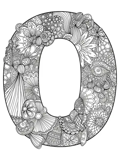 Ornate letter O with intricate fabric textures, accessories, and runway fashion elements.