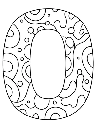 Letter O with minimalist abstract shapes and clean, easy outlines suitable for teen coloring.