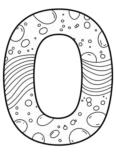 Zen garden themed letter O coloring page with simple sand and pebble patterns.