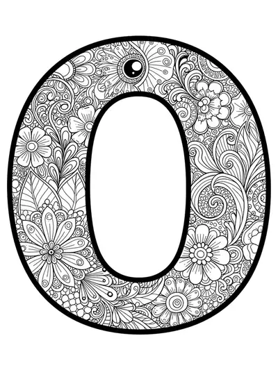 Letter O with medium complexity floral tattoo-style patterns and vines.