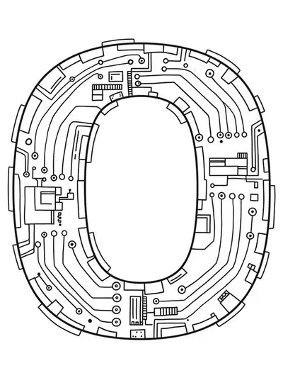 Letter O integrated with medium complexity cyberpunk technology and neon designs.