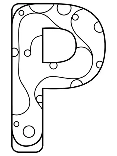 Letter P with large minimalist shapes and ample blank space, easy for adult coloring.