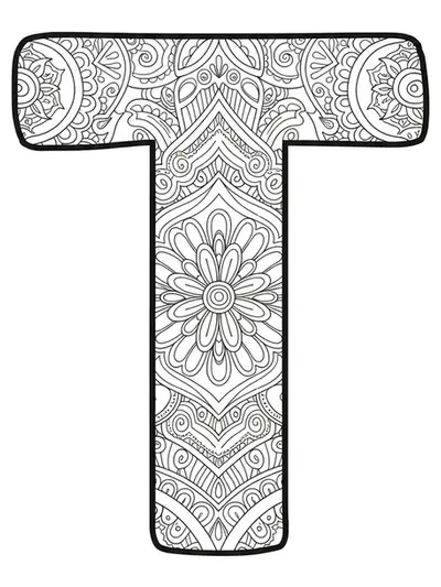 Letter T filled with a patchwork of global textile patterns including paisley, ikat, and embroidery details.