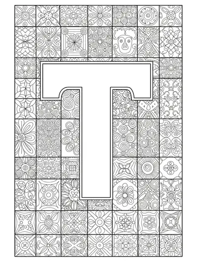 Letter T with easy architectural tile patterns