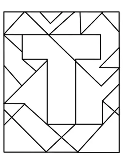 Letter T with easy tangram geometric shapes