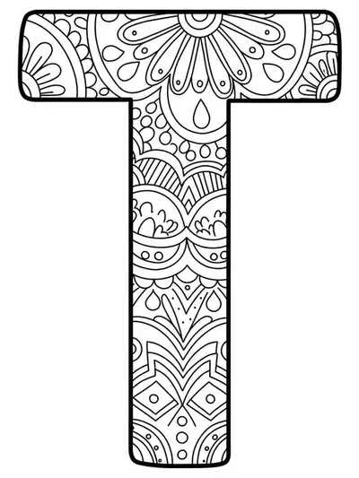 Letter T with easy textile pattern outlines