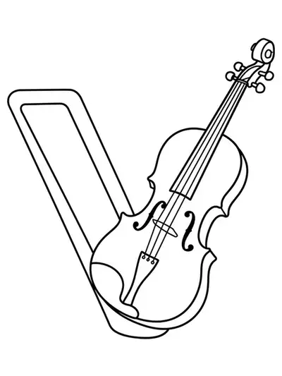 Large letter V with a simple violin outline for preschool coloring.