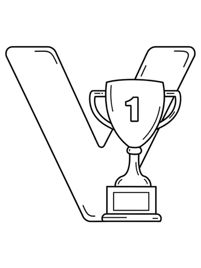 Large letter V and a simple trophy outline for preschool coloring.