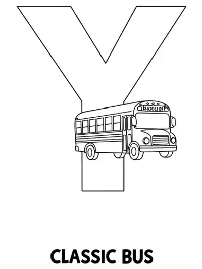 Big letter Y next to a simple school bus illustration with easy outlines.