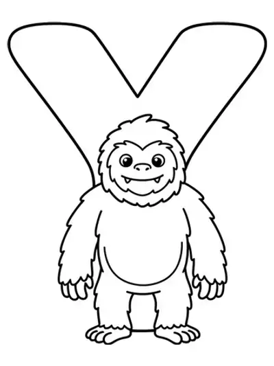 Large letter Y and a smiling cartoon yeti with simple outlines.