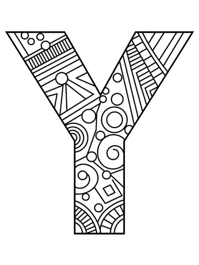 Large letter Y with easy geometric pattern outlines.
