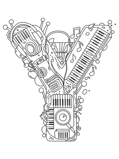 Large letter Y with simple music festival icons like musical notes and headphones.