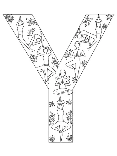 Large letter Y with simple yoga pose silhouettes around it.