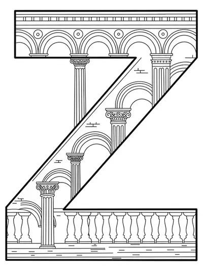 Letter Z enhanced with basic classical architecture columns and arches.