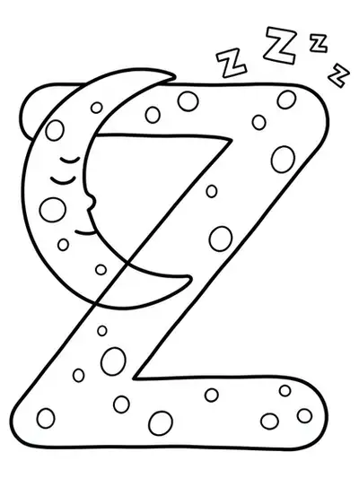Line art with a big letter Z, a sleeping crescent moon, and floating Zzz's.
