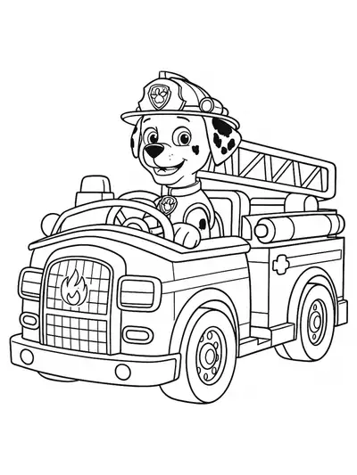 Paw Patrol’s Marshall driving a big fire truck