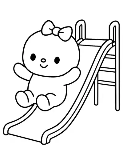 Poppy Playtime character sliding down a playground slide, with simple and bold outlines.