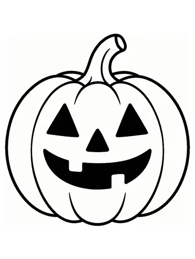 Easy Halloween coloring page of a smiling jack-o'-lantern pumpkin.