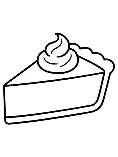 Easy coloring page of a large slice of pumpkin pie with simple outlines for preschool children.