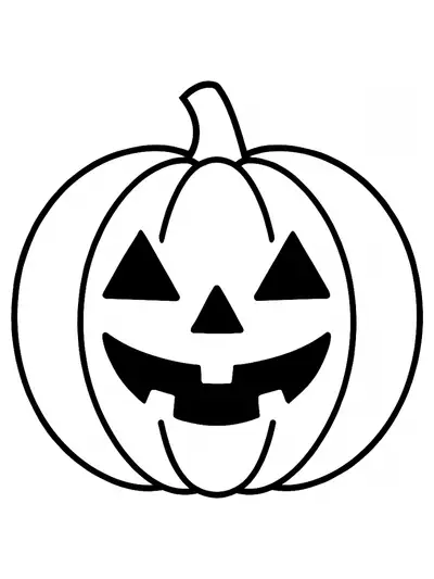Simple Halloween pumpkin with a big smile and triangular eyes, outlined for easy coloring.