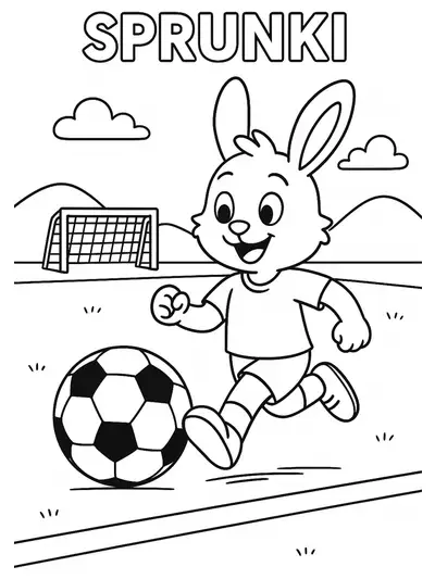 Easy preschool coloring page of Sprunki playing soccer with a big soccer ball