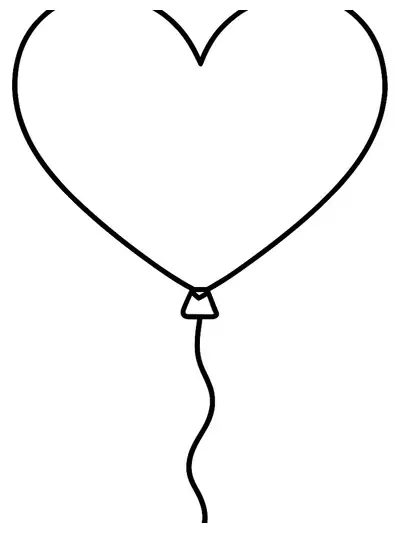 Simple line art of a large heart-shaped balloon with a string, easy for preschoolers to color.