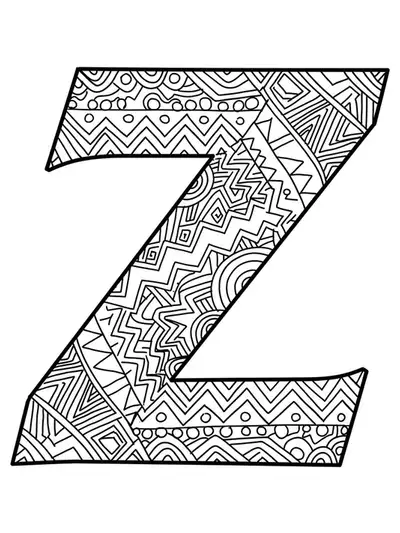 Hard letter Z coloring page with complex zigzag and geometric patterns